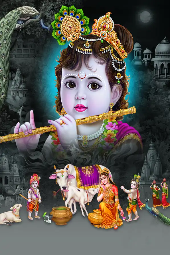 KS1108 Lord Krishna Plain, Glitter, Stone, Crystal High Gloss Decorative Tile by Global Art