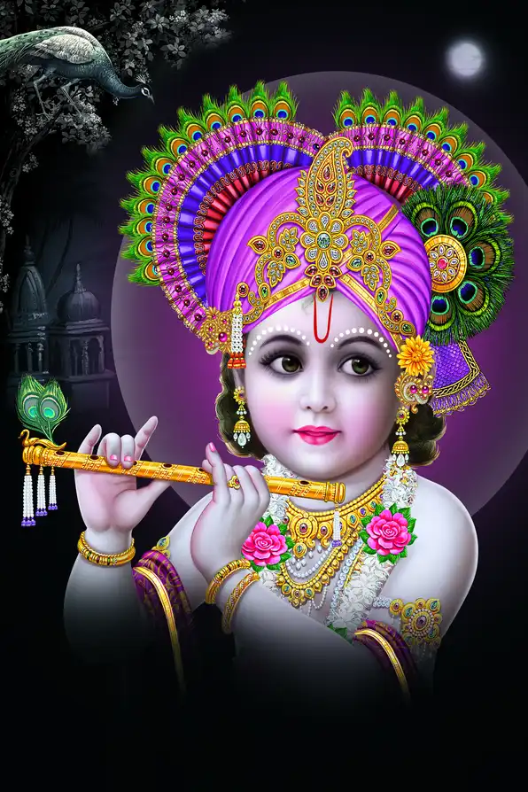 KS1109 Lord Krishna Plain, Glitter, Stone, Crystal High Gloss Decorative Tile by Global Art