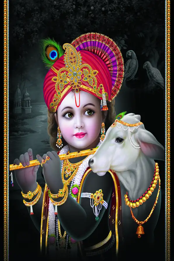 KS1110 Lord Krishna Plain, Glitter, Stone, Crystal High Gloss Decorative Tile by Global Art