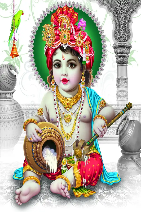 KS1111 Lord Krishna Plain, Glitter, Stone, Crystal High Gloss Decorative Tile by Global Art