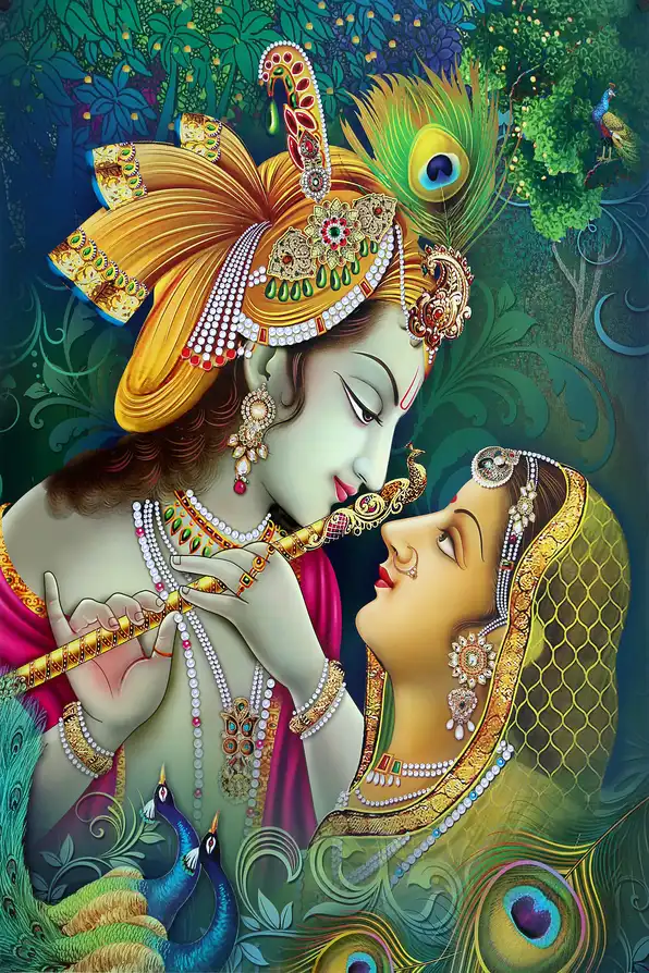 RK101 Radha Krishna Plain, Glitter, Stone, Crystal High Gloss Decorative Tile by Global Art