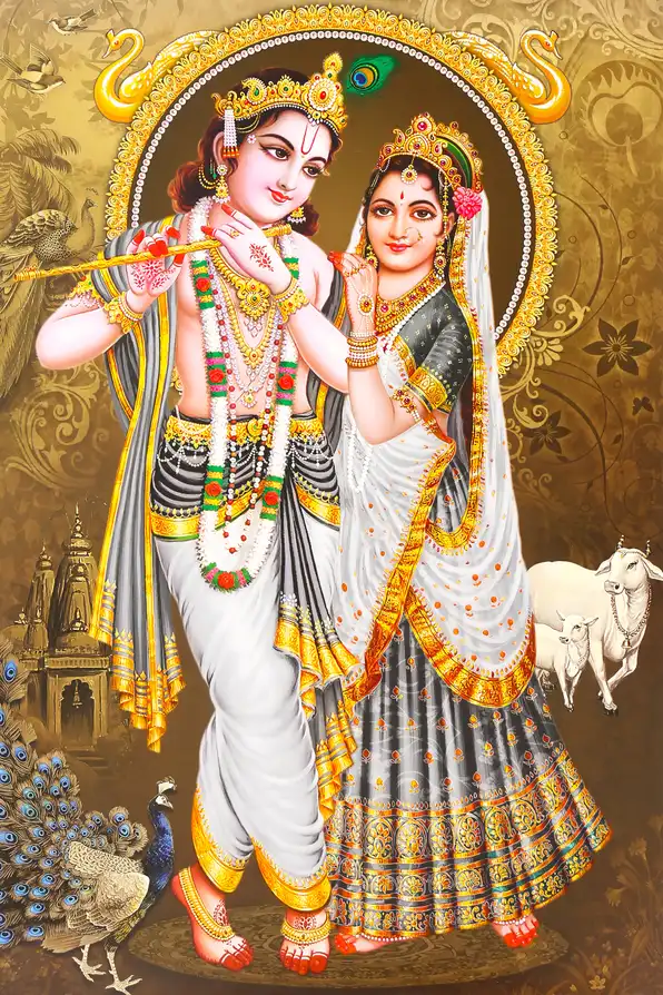 RK102 Radha Krishna Plain, Glitter, Stone, Crystal High Gloss Decorative Tile by Global Art
