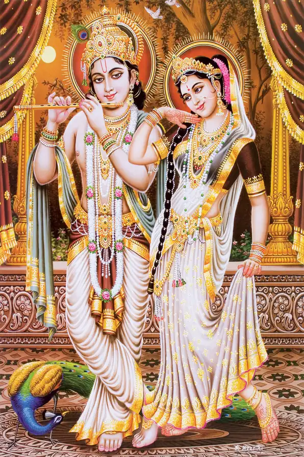 RK103 Radha Krishna Plain, Glitter, Stone, Crystal High Gloss Decorative Tile by Global Art