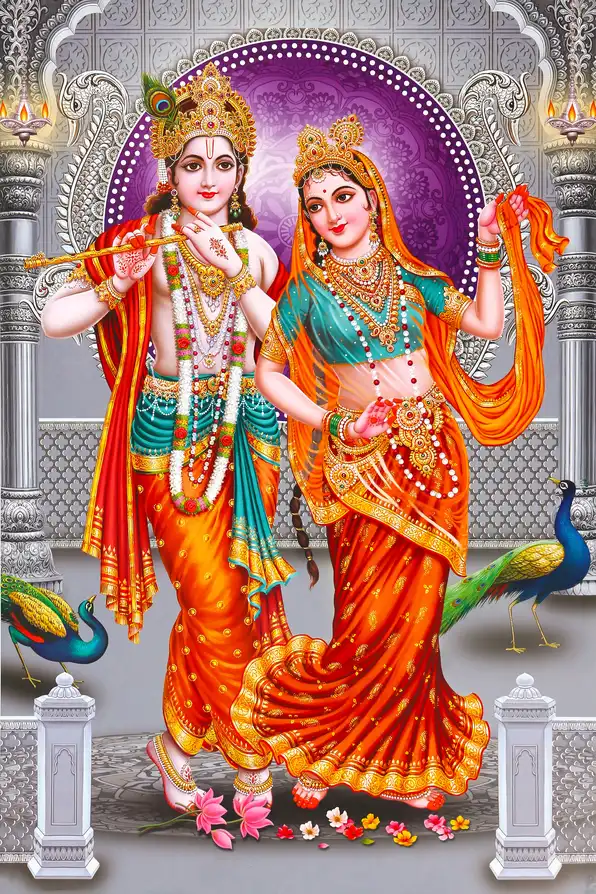 RK104 Radha Krishna Plain, Glitter, Stone, Crystal High Gloss Decorative Tile by Global Art