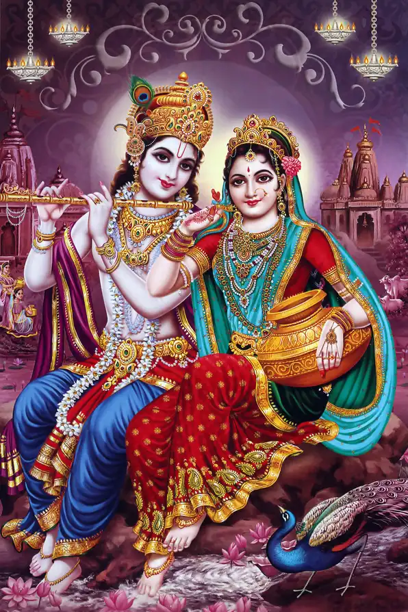 RK105 Radha Krishna Plain, Glitter, Stone, Crystal High Gloss Decorative Tile by Global Art