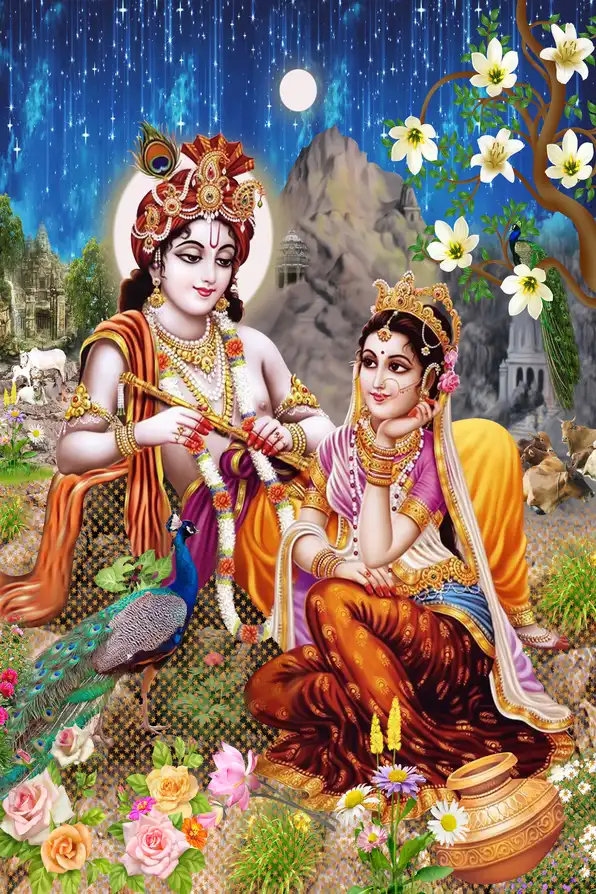 RK106 Radha Krishna Plain, Glitter, Stone, Crystal High Gloss Decorative Tile by Global Art