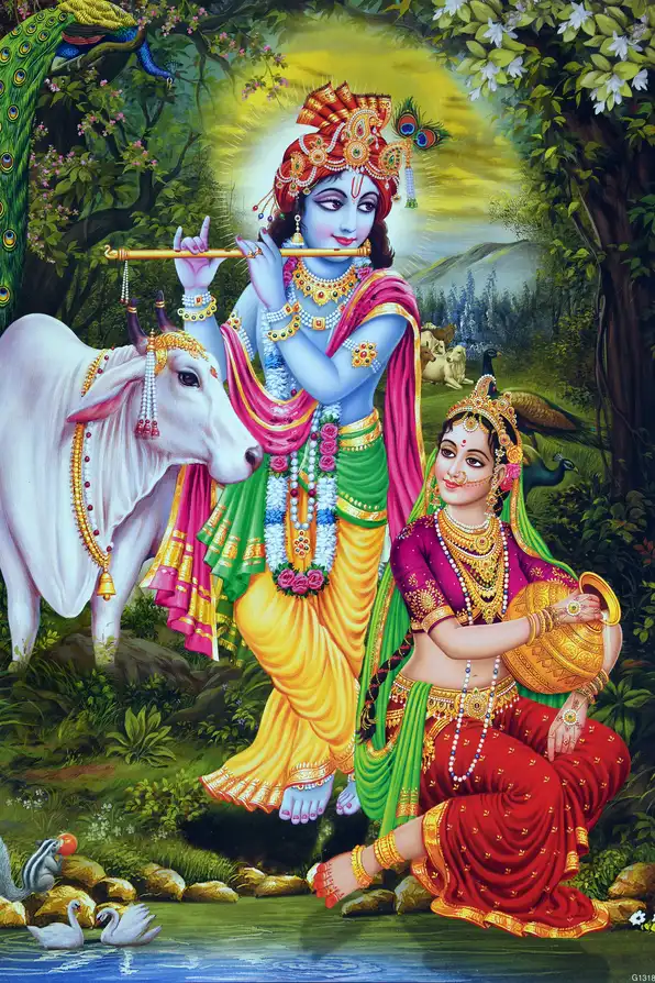RK110 Radha Krishna Plain, Glitter, Stone, Crystal High Gloss Decorative Tile by Global Art