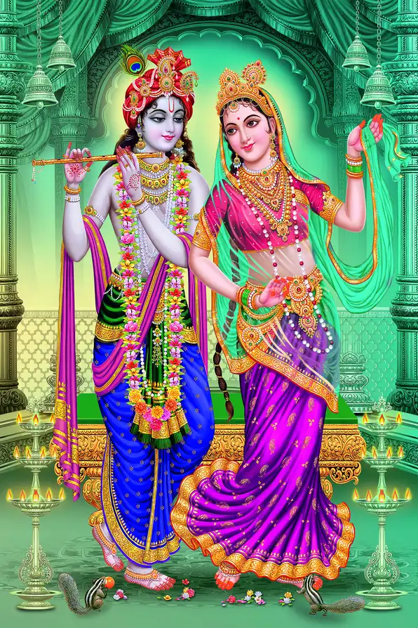 RK111 Radha Krishna Plain, Glitter, Stone, Crystal High Gloss Decorative Tile by Global Art