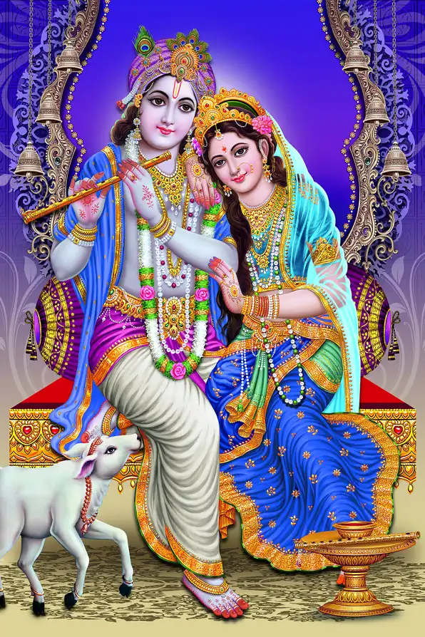 RK112 Radha Krishna Plain, Glitter, Stone, Crystal High Gloss Decorative Tile by Global Art