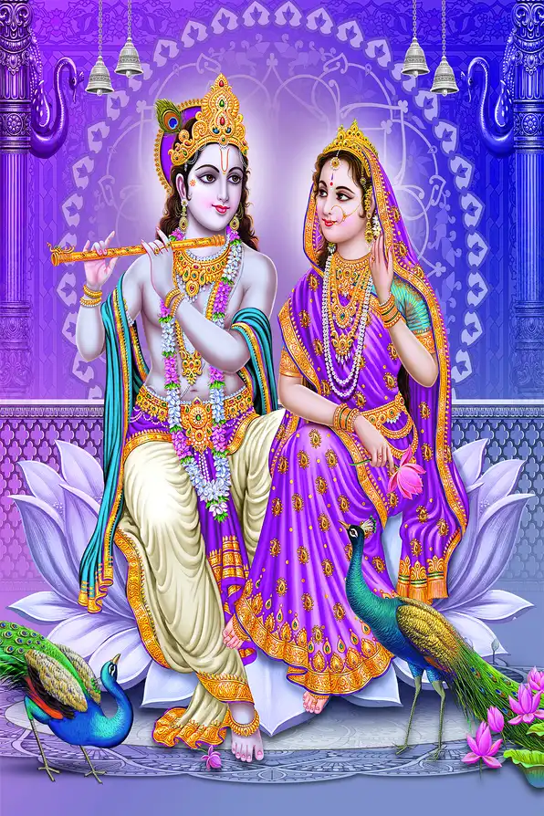 RK113 Radha Krishna Plain, Glitter, Stone, Crystal High Gloss Decorative Tile by Global Art