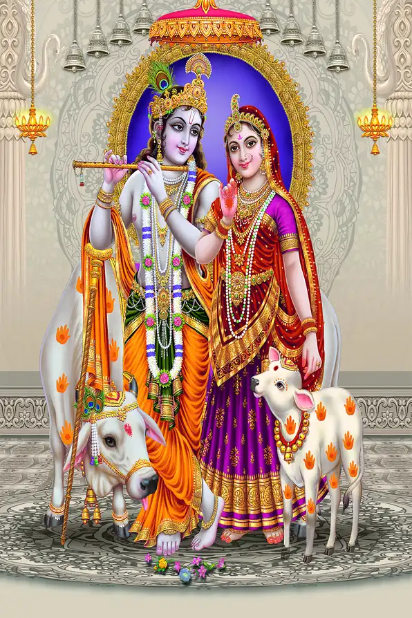 RK114 Radha Krishna Plain, Glitter, Stone, Crystal High Gloss Decorative Tile by Global Art