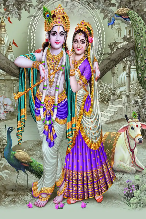 RK116 Radha Krishna Plain, Glitter, Stone, Crystal High Gloss Decorative Tile by Global Art