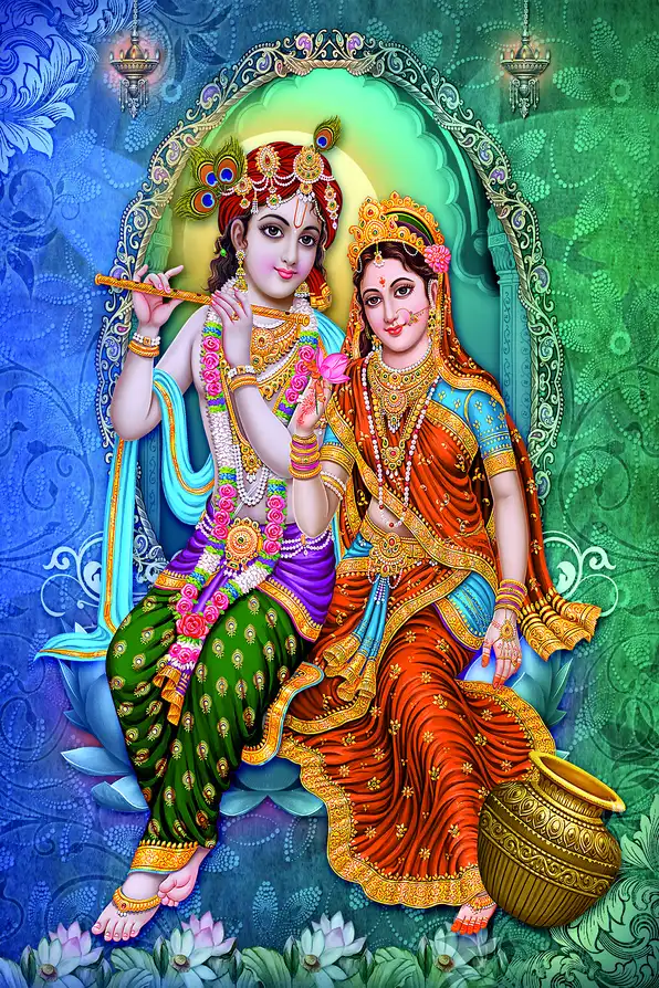 RK115 Radha Krishna Plain, Glitter, Stone, Crystal High Gloss Decorative Tile by Global Art