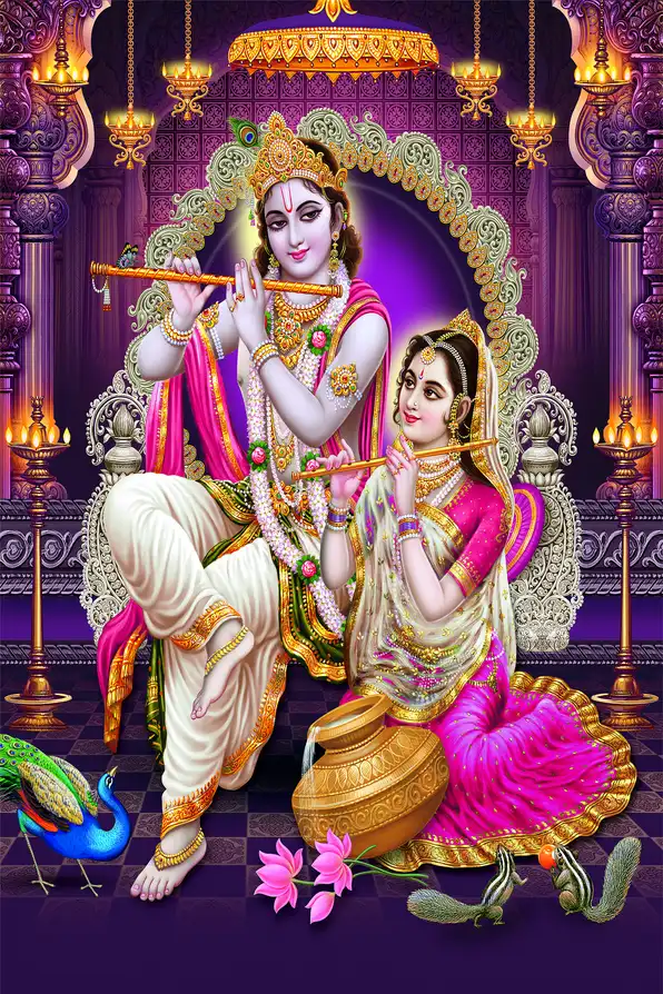 RK119 Radha Krishna Plain, Glitter, Stone, Crystal High Gloss Decorative Tile by Global Art