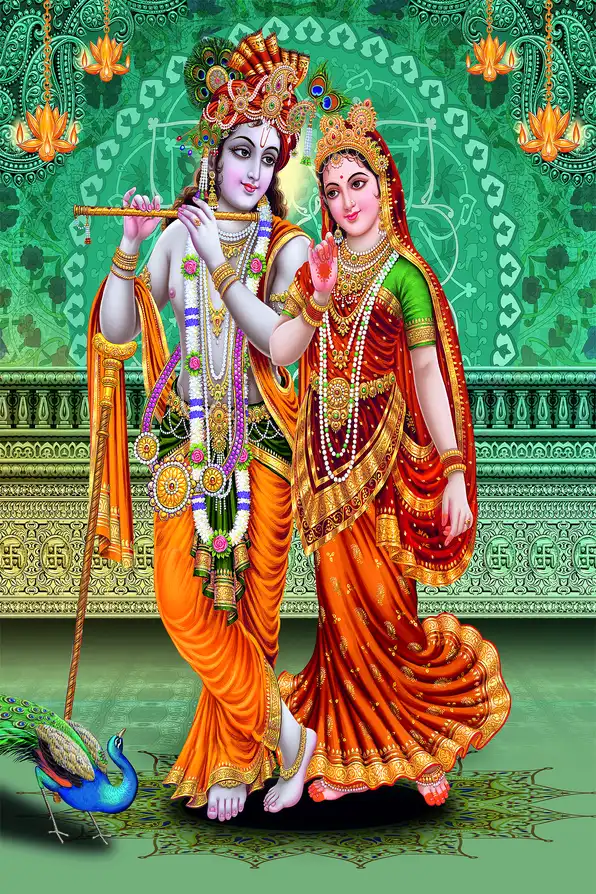 RK118 Radha Krishna Plain, Glitter, Stone, Crystal High Gloss Decorative Tile by Global Art