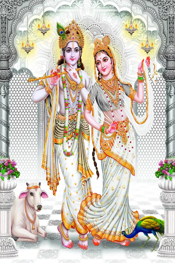 RK120 Radha Krishna Plain, Glitter, Stone, Crystal High Gloss Decorative Tile by Global Art