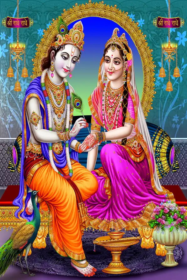 RK121 Radha Krishna Plain, Glitter, Stone, Crystal High Gloss Decorative Tile by Global Art