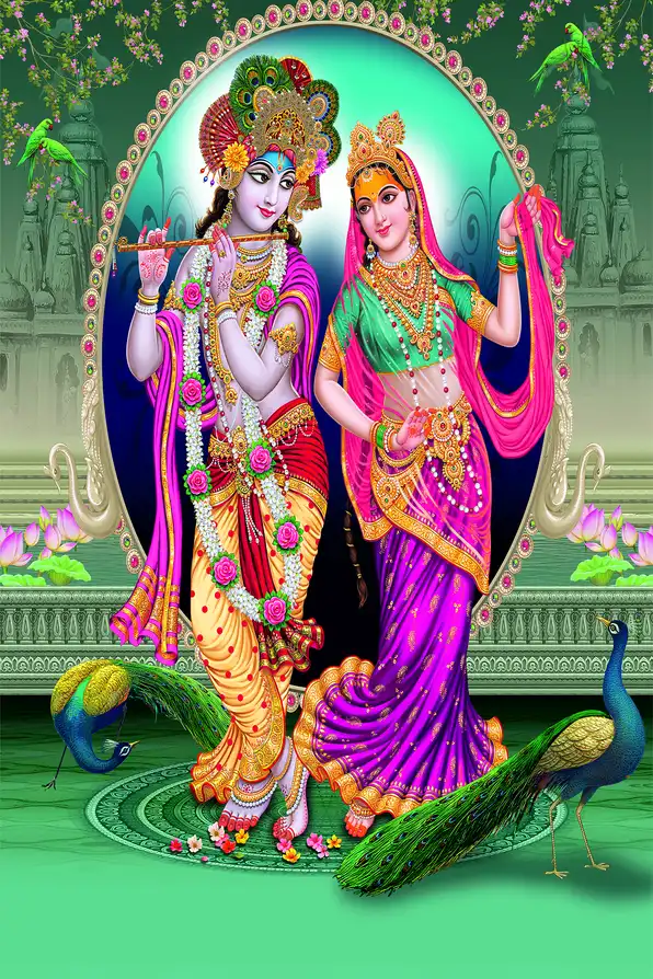 RK122 Radha Krishna Plain, Glitter, Stone, Crystal High Gloss Decorative Tile by Global Art