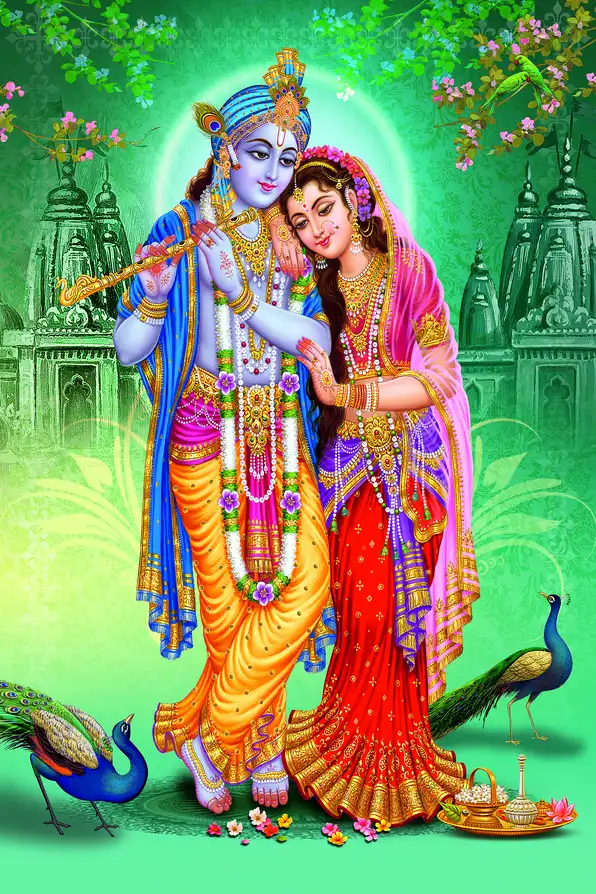 RK123 Radha Krishna Plain, Glitter, Stone, Crystal High Gloss Decorative Tile by Global Art