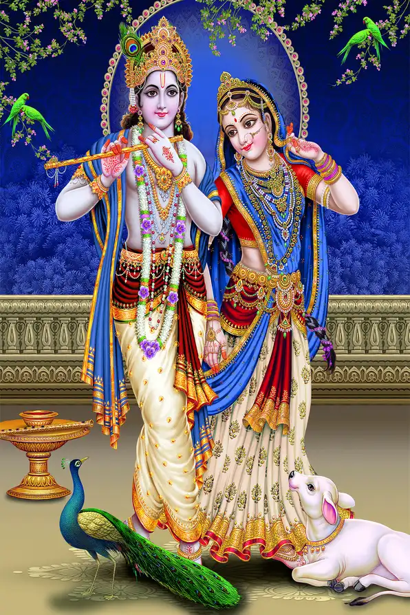RK124 Radha Krishna Plain, Glitter, Stone, Crystal High Gloss Decorative Tile by Global Art