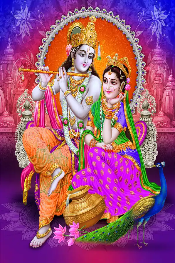 RK125 Radha Krishna Plain, Glitter, Stone, Crystal High Gloss Decorative Tile by Global Art