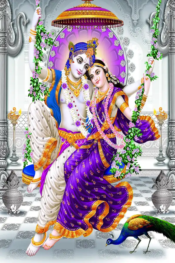 RK126 Radha Krishna Plain, Glitter, Stone, Crystal High Gloss Decorative Tile by Global Art