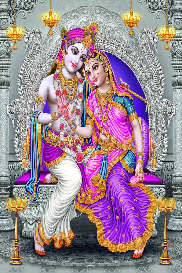 RK127 Radha Krishna Plain, Glitter, Stone, Crystal High Gloss Decorative Tile by Global Art