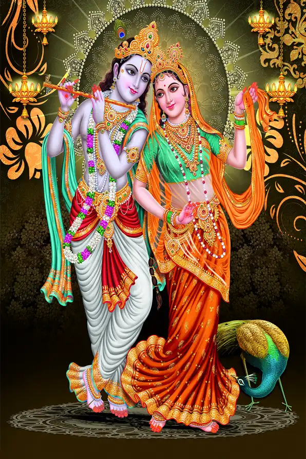 RK128 Radha Krishna Plain, Glitter, Stone, Crystal High Gloss Decorative Tile by Global Art