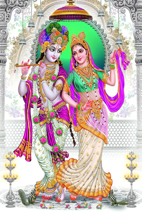 RK129 Radha Krishna Plain, Glitter, Stone, Crystal High Gloss Decorative Tile by Global Art