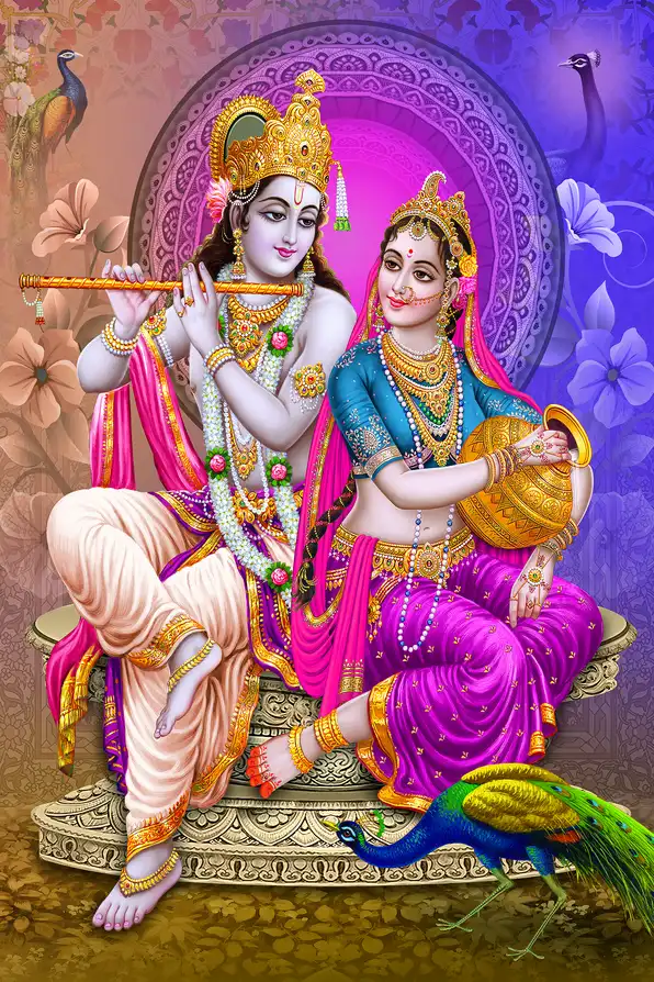 RK130 Radha Krishna Plain, Glitter, Stone, Crystal High Gloss Decorative Tile by Global Art