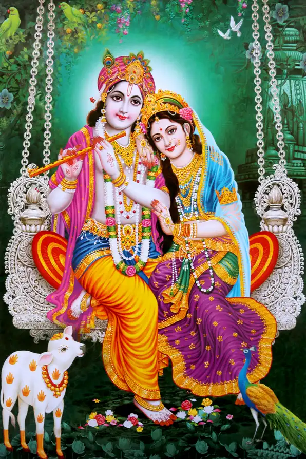 RK131 Radha Krishna Plain, Glitter, Stone, Crystal High Gloss Decorative Tile by Global Art