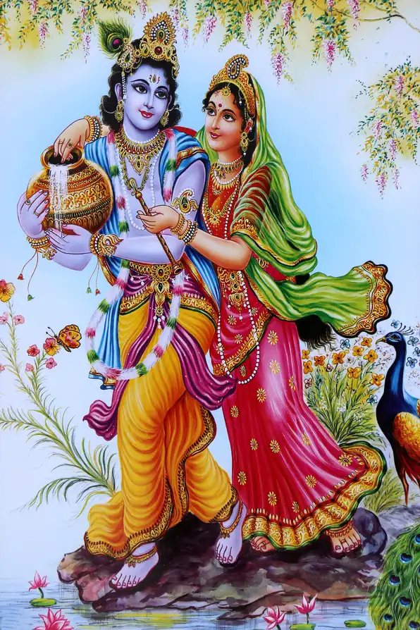 RK132 Radha Krishna Plain, Glitter, Stone, Crystal High Gloss Decorative Tile by Global Art