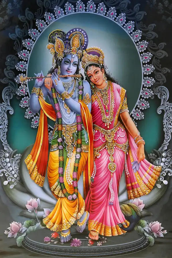 RK133 Radha Krishna Plain, Glitter, Stone, Crystal High Gloss Decorative Tile by Global Art