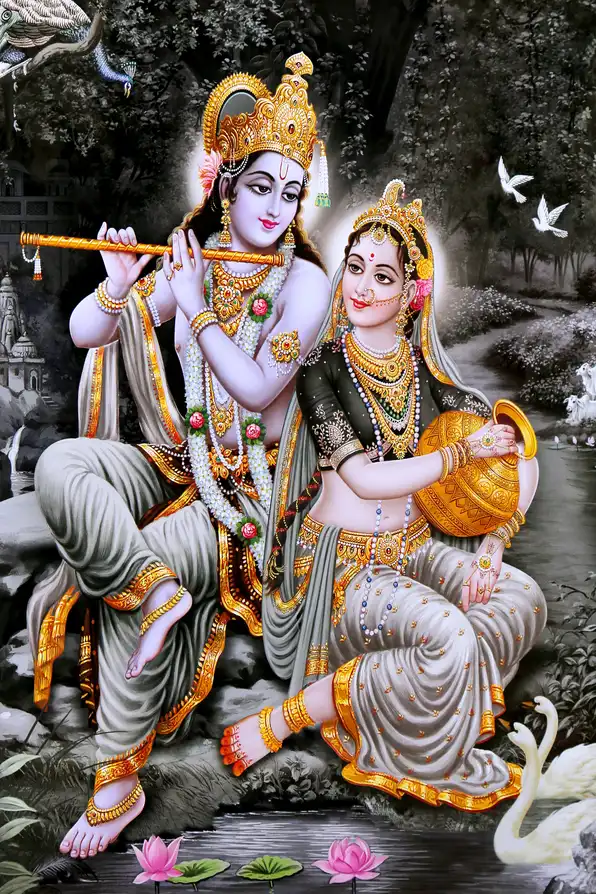 RK134 Radha Krishna Plain, Glitter, Stone, Crystal High Gloss Decorative Tile by Global Art