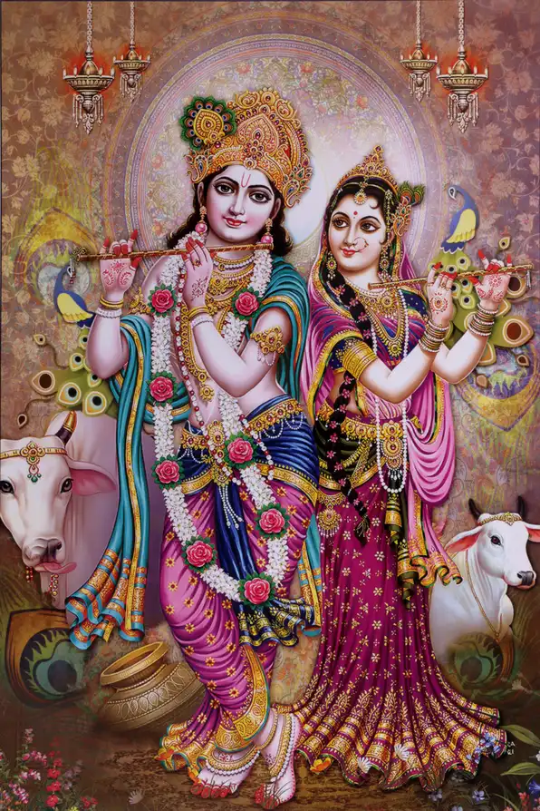 RK136 Radha Krishna Plain, Glitter, Stone, Crystal High Gloss Decorative Tile by Global Art