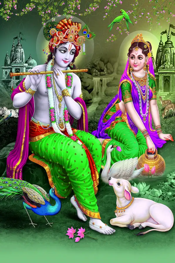 RK137 Radha Krishna Plain, Glitter, Stone, Crystal High Gloss Decorative Tile by Global Art