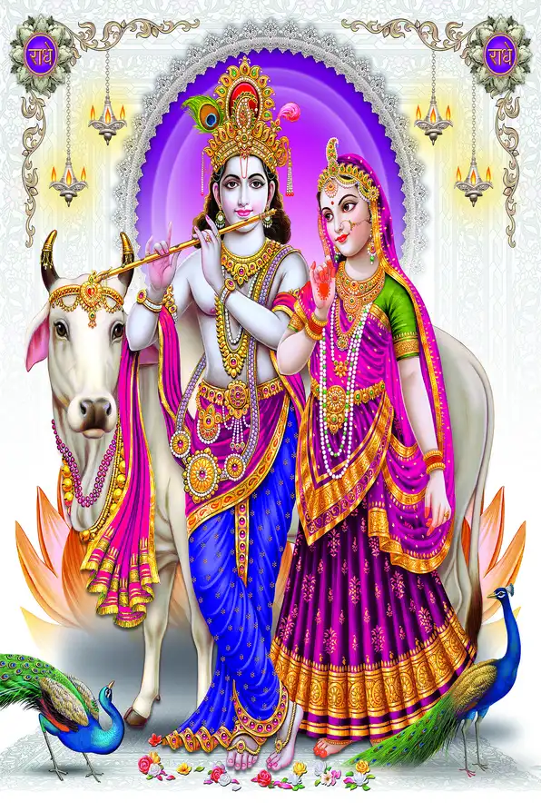 RK138 Radha Krishna Plain, Glitter, Stone, Crystal High Gloss Decorative Tile by Global Art