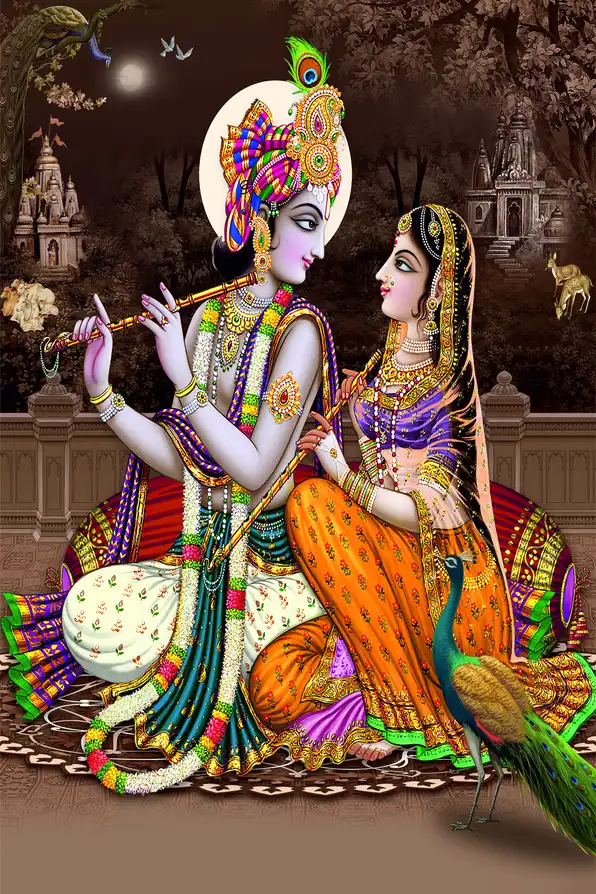 RK139 Radha Krishna Plain, Glitter, Stone, Crystal High Gloss Decorative Tile by Global Art