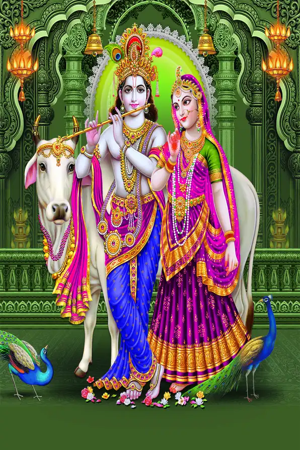 RK141 Radha Krishna Plain, Glitter, Stone, Crystal High Gloss Decorative Tile by Global Art