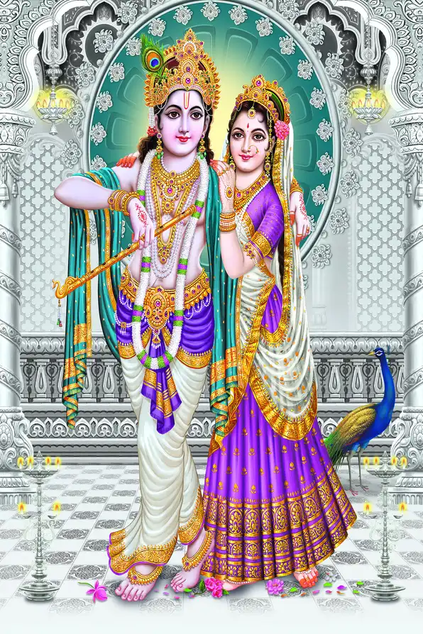 RK146 Radha Krishna Plain, Glitter, Stone, Crystal High Gloss Decorative Tile by Global Art