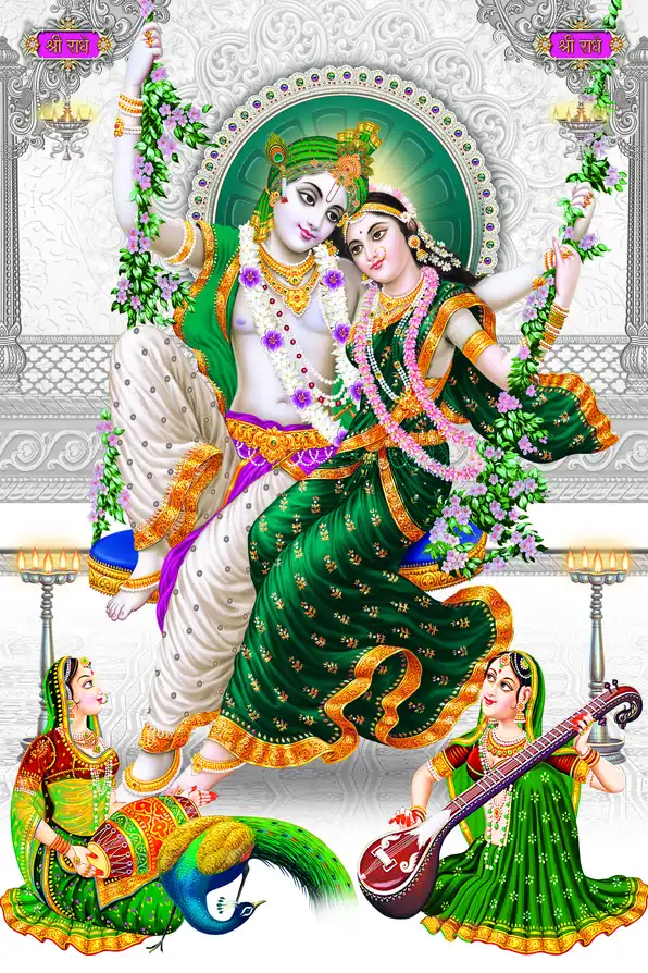 RK147 Radha Krishna Plain, Glitter, Stone, Crystal High Gloss Decorative Tile by Global Art