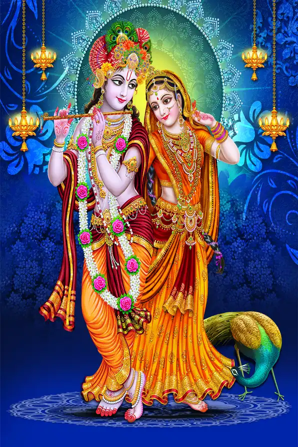 RK151 Radha Krishna Plain, Glitter, Stone, Crystal High Gloss Decorative Tile by Global Art