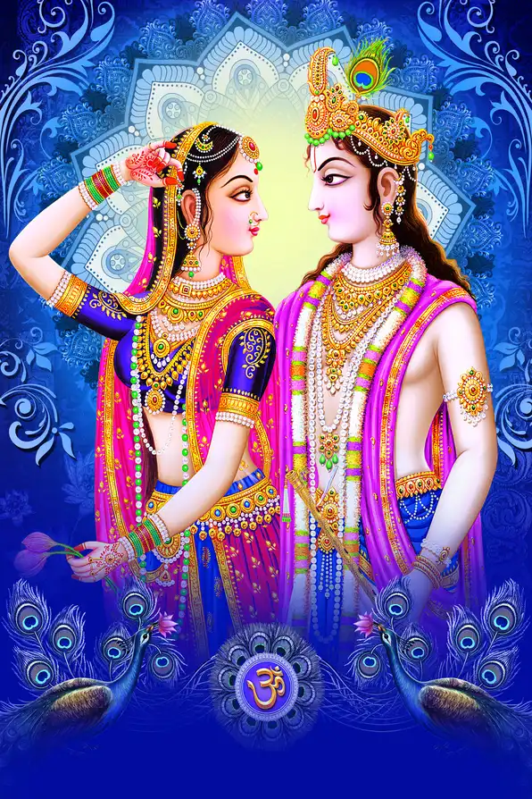 RK152 Radha Krishna Plain, Glitter, Stone, Crystal High Gloss Decorative Tile by Global Art
