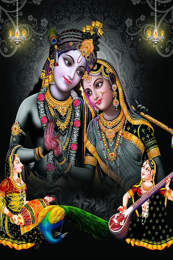 RK153 Radha Krishna Plain, Glitter, Stone, Crystal High Gloss Decorative Tile by Global Art
