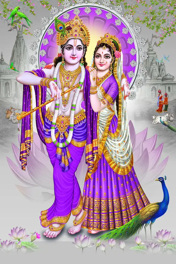 RK155 Radha Krishna Plain, Glitter, Stone, Crystal High Gloss Decorative Tile by Global Art