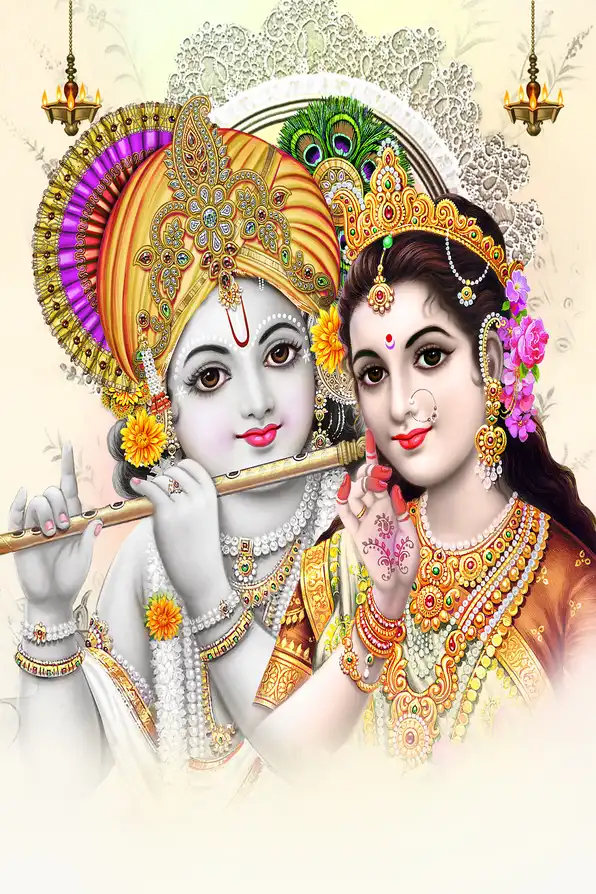 RK156 Radha Krishna Plain, Glitter, Stone, Crystal High Gloss Decorative Tile by Global Art
