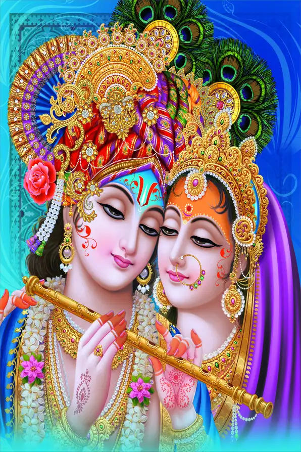 RK157 Radha Krishna Plain, Glitter, Stone, Crystal High Gloss Decorative Tile by Global Art