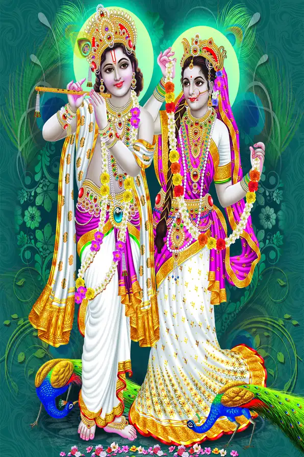 RK161 Radha Krishna Plain, Glitter, Stone, Crystal High Gloss Decorative Tile by Global Art