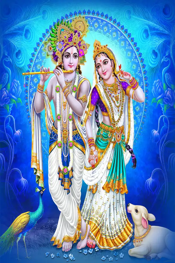 RK162 Radha Krishna Plain, Glitter, Stone, Crystal High Gloss Decorative Tile by Global Art