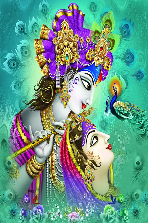 RK163 Radha Krishna Plain, Glitter, Stone, Crystal High Gloss Decorative Tile by Global Art